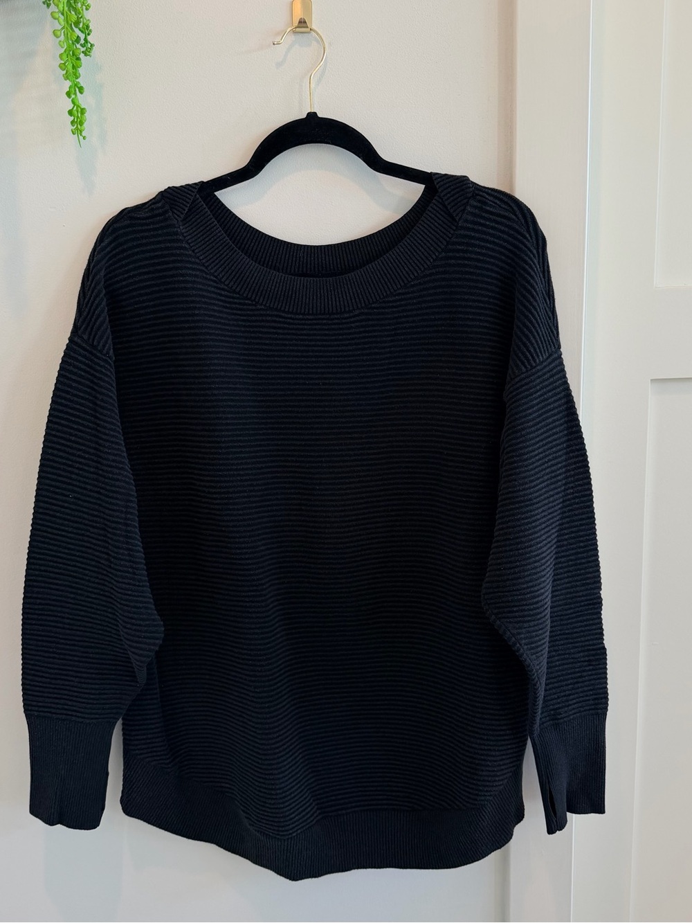 aerie Black Ribbed Crewneck Sweater